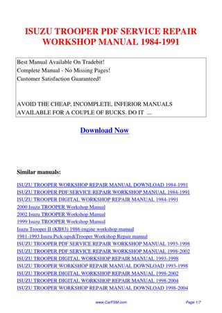 download Isuzu Trooper II KB83 engine workshop manual