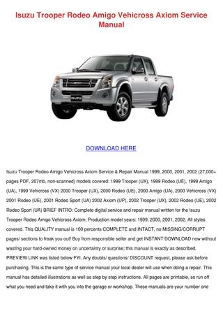 download Isuzu Trooper Rodeo Amigo Vehicross Axiom workshop manual