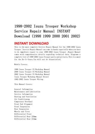 download Isuzu Trooper UX workshop manual