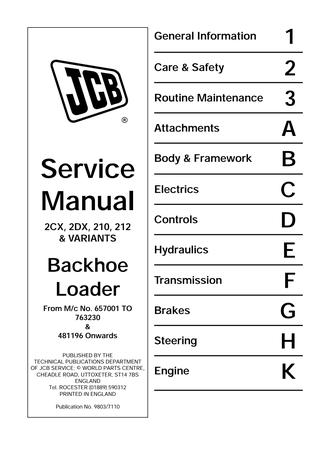 download JCB 2CX 210 212 Backhoe Loader able workshop manual