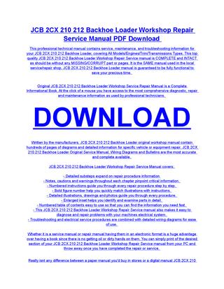 download JCB 2CX 210 212 Backhoe Loader able workshop manual