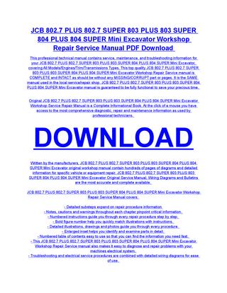 download JCB 804 Super Mini Excavator able workshop manual
