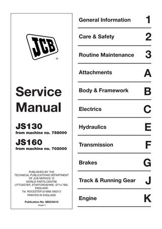 download JCB JS160 Tracked Excavator able workshop manual