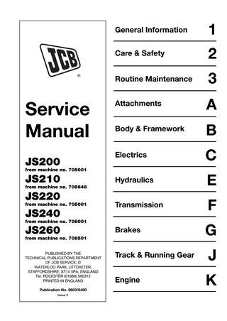 download JCB JS200 210 220 240 260 Sevrice able workshop manual