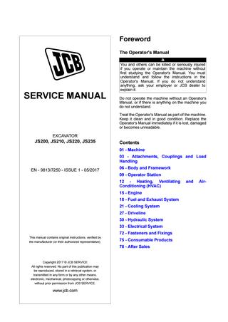 download JCB JS200 210 220 240 260 Sevrice able workshop manual