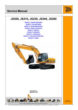 download JCB JS200 JS210 JS220 JS240 JS260 Tracked Excavator able workshop manual