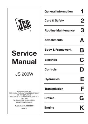 download JCB JS200W Wheeled Excavator able workshop manual