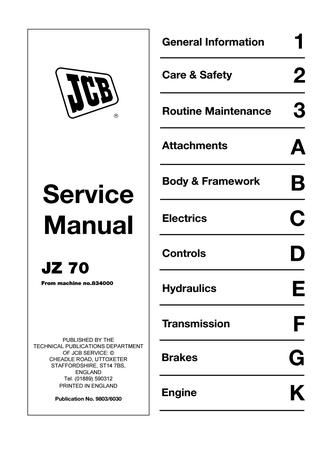 download JCB JZ TRACKED Excavator JZ70 able workshop manual
