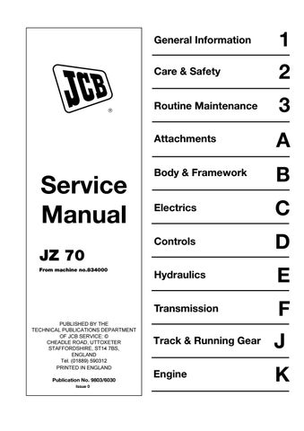 download JCB JZ70 TRACKED Excavator able workshop manual