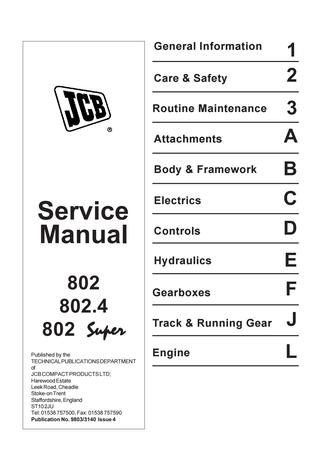 download JCB Mini Excavator 802 802.4 + Engine able workshop manual