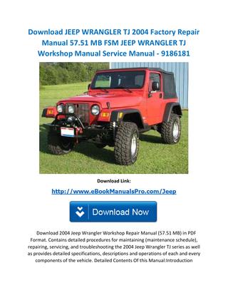 download JEEP WRANGLER TJ OFFICIAL workshop manual