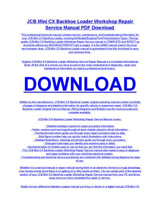 download Jcb Mini Cx Backhoe Loader able workshop manual