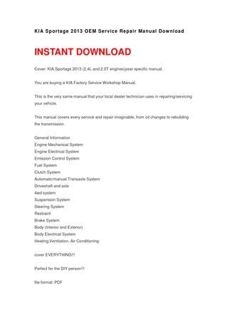 download KIA Sportage OEM workshop manual