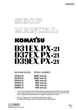 download KOMATSU D37EX 21 BULLDOZER Operation able workshop manual