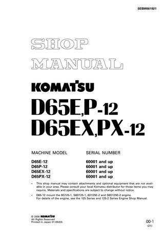download KOMATSU D65E 12 D65P 12 DOZER Operation able workshop manual