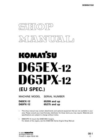 download KOMATSU D65EX 12 D65PX 12 DOZER Operation able workshop manual