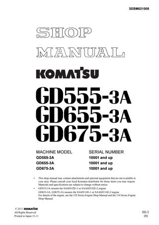 download KOMATSU MOTOR GRADER GD 555 655 675 3A able workshop manual