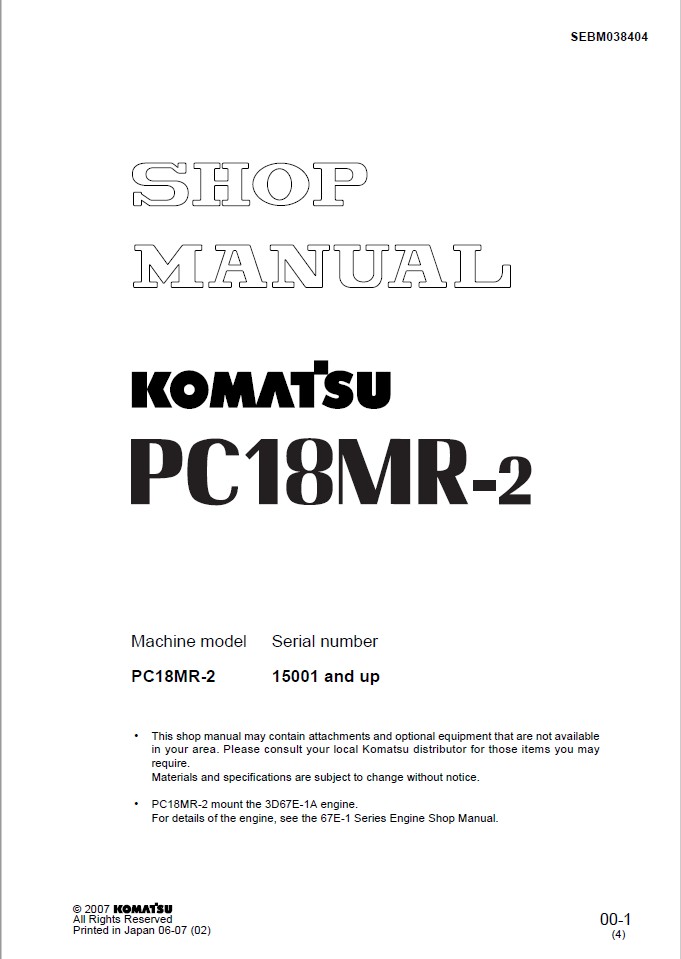 download KOMATSU PC18MR 2 Hydraulic Excavator Operation able workshop manual
