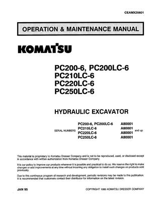 download KOMATSU PC200 6 PC200LC 6 PC210LC 6 PC220LC 6 PC250LC 6 Hydraulic Excavator Operation workshop manual