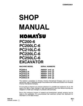 download Komatsu PC200 6 PC200LC 6 PC210LC 6 PC220LC 6 PC250LC 6 Hydraulic Excavator workshop manual