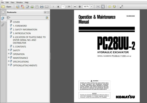 download KOMATSU PC228US 3 PC228USLC 3 Hydraulic Excavator Operation S N 1 up able workshop manual