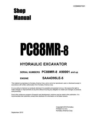download KOMATSU PC88MR 8 Hydraulic Excavator able workshop manual