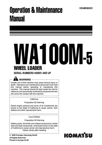 download KOMATSU WA100M 5 Wheel Loader Operation able workshop manual