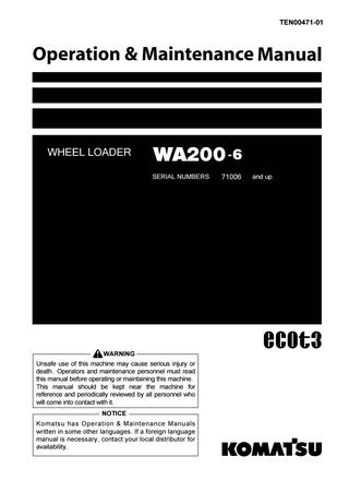 download KOMATSU WA200 6 Wheel Loader Operation able workshop manual