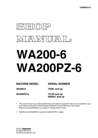 download KOMATSU WA200 6 Wheel Loader Operation able workshop manual