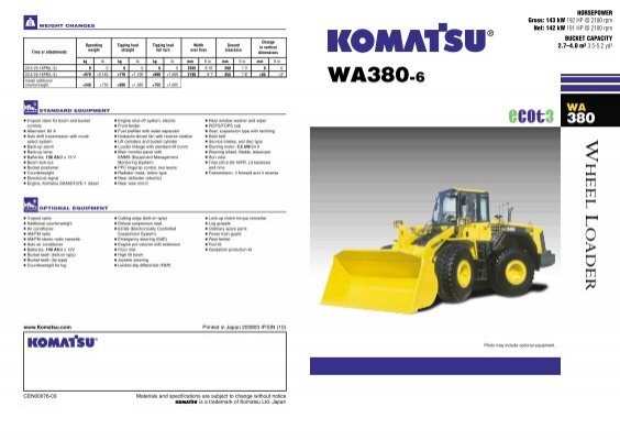 download KOMATSU WA380 6H Wheel Loader Operation able workshop manual