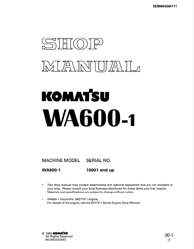download KOMATSU WA600 1 Wheel Loader able workshop manual