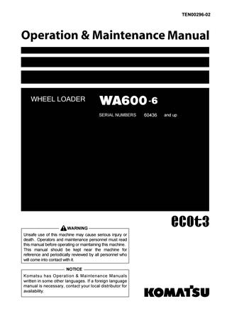download KOMATSU WA600 3LK Wheel Loader + Operation able workshop manual