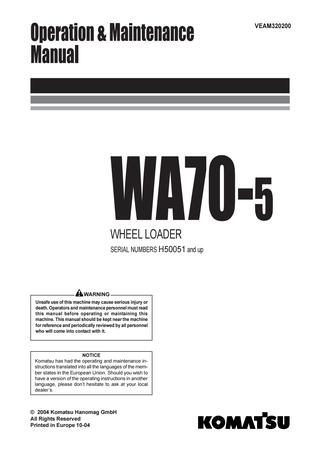 download KOMATSU WA70 5 Wheel Loader Operation able workshop manual