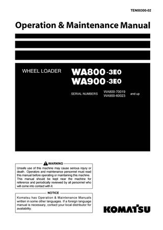 download KOMATSU WA800 3E0 WA900 3E0 WHELL Loader Operation able workshop manual