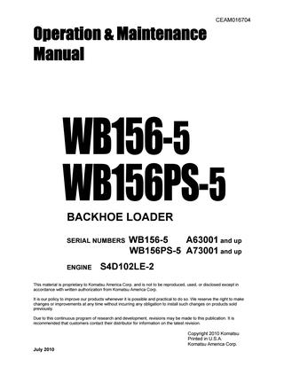 download KOMATSU WB156 5 BACKHOE Loader able workshop manual