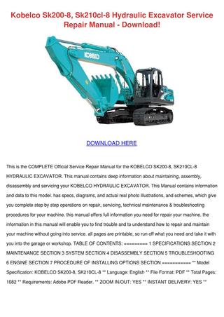 download Kobelco SK200SR SK200SRLC Hydraulic Excavator able workshop manual