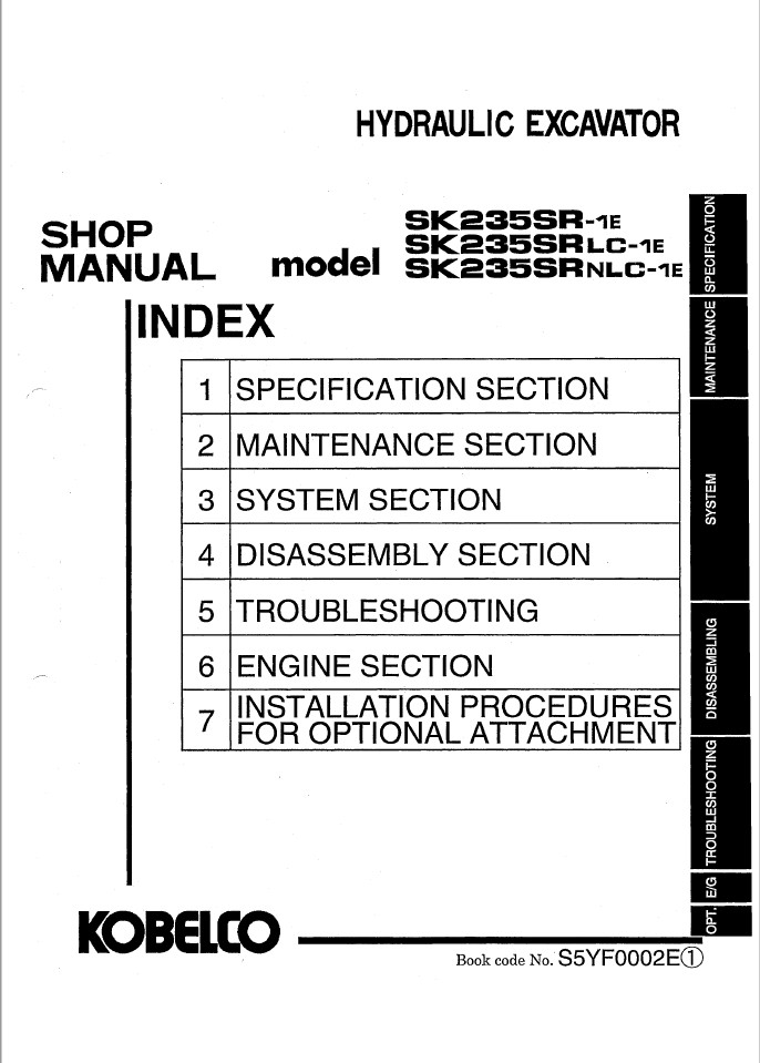 download Kobelco SK235SR 1E Hydraulic Excavator able workshop manual