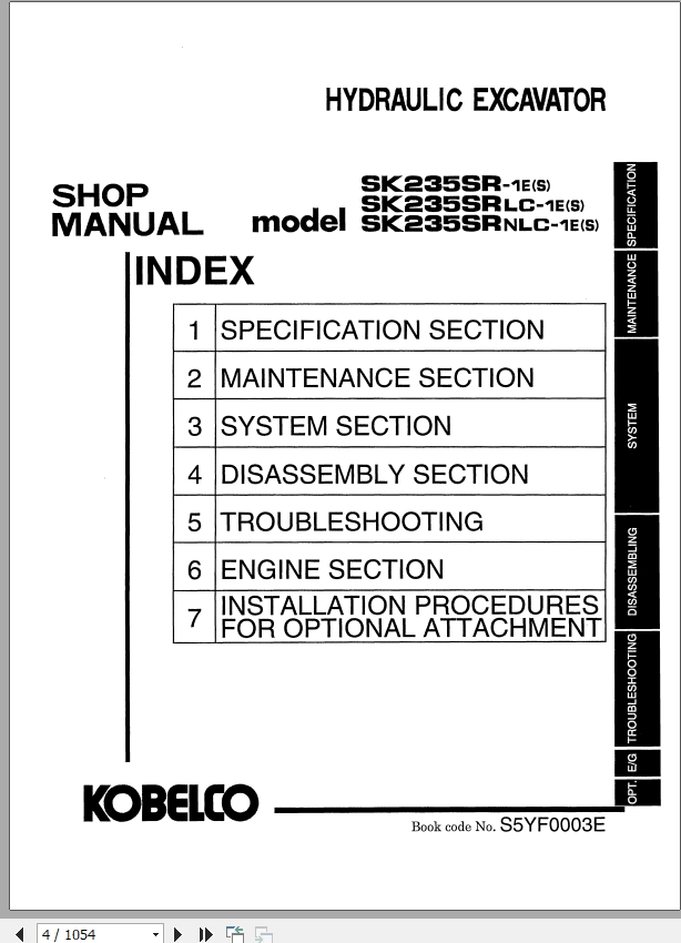 download Kobelco SK235SR 1E Hydraulic Excavator able workshop manual