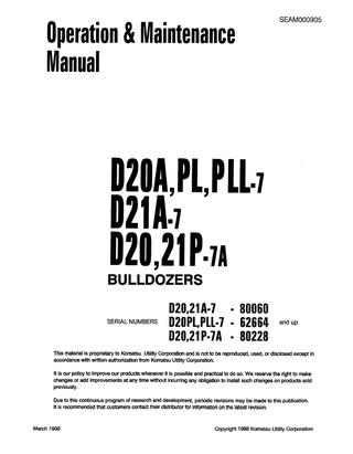 download Komatsu D20 D21A P PL Bulldozer able workshop manual