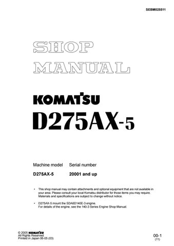 download Komatsu D275AX 5 Bulldozer Landfill Specification Shop 1 up able workshop manual