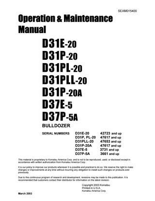 download Komatsu D31E 20 D31P 20 D31P 20A able workshop manual