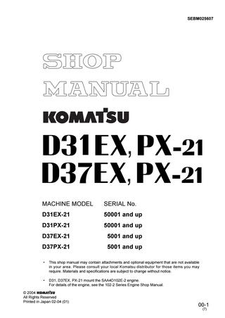 download Komatsu D31EX 21 D31PX 21 D37EX 21 D37PX 21 Dozer Bulldozer able workshop manual