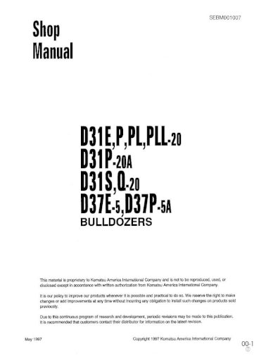 download Komatsu D31Q 20 Bulldozer able workshop manual