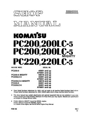 download Komatsu PC200 200LC 5 PC220 220LC 5 able workshop manual