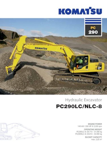 download Komatsu PC290LC 8 PC290NLC 8 Hydraulic Excavator able workshop manual