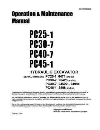 download Komatsu PC30 7 PC40 7 PC45 7 Operation Excavator able workshop manual