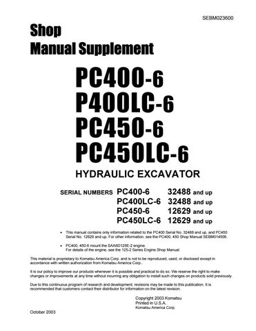 download Komatsu PC400 6 PC400LC 6 PC450 6 PC450LC 6 Hydraulic Excavator able workshop manual