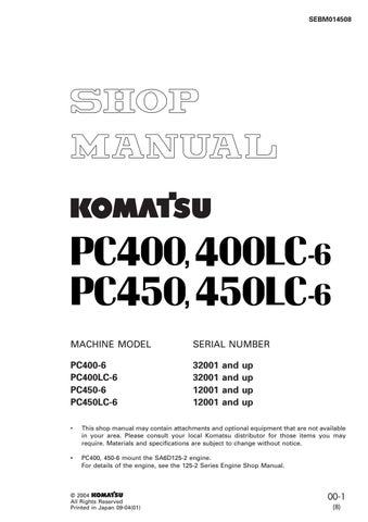 download Komatsu PC400 6 PC400LC 6 PC450 6 PC450LC 6 Hydraulic Excavator able workshop manual