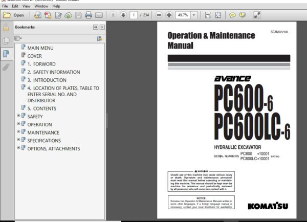 download Komatsu PC600 7 PC600LC 7 Hydraulic Excavator able workshop manual