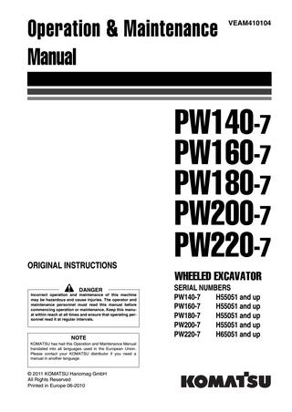download Komatsu PW160 7K Hydraulic Excavator [ INFORMATIVE ]   able workshop manual